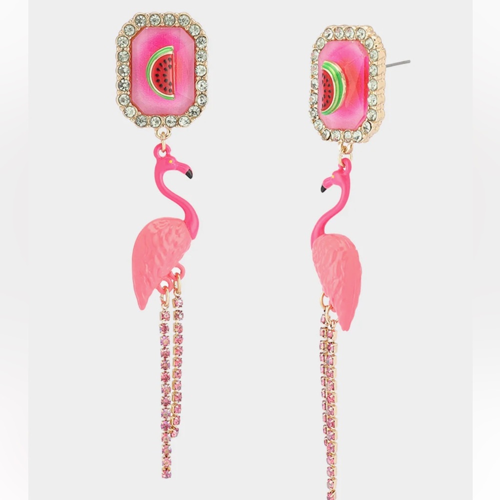 New BETSEY JOHNSON  BETSEYS BACKYARD FLAMINGO DROP EARRINGS